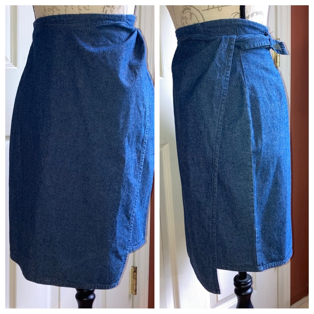 Vintage 90s Michael Kors Designer Faux Wrap Denim Pencil Jean Skirt sz 4